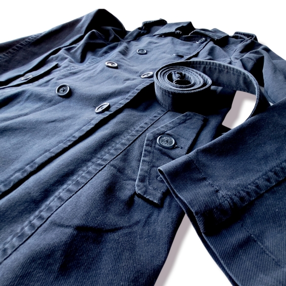 American Eagle Navy Blue Belted Trench Coat, L - Picture 3 of 9